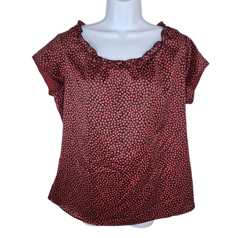 Coldwater Creek Satin Cap Sleeve Red & Black Blousr Top Size XL